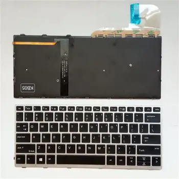 Американска Клавиатура За HP EliteBook 830 G5 СРЕБРИСТА РАМКА С ЧЕРНА подсветка Win8