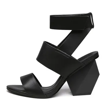 Черни Дамски Сандали; модел обувки на висок ток 8 см; Дамски Летни Сандали-гладиатори с високо Берцем; дамски Обувки-лодка на Нетрадиционни обувки; обувки на 