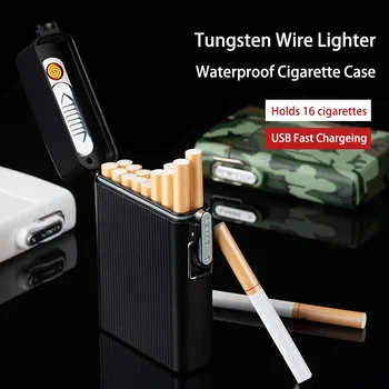 USB Портсигар Запалка За Пушачи Ветрозащитный Вольфрамовый Запалка Водоустойчива Калъф За Цигари с Капацитет 16 Цигари Пътуване На Открито
