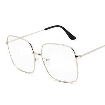 Квадратни Очила В Рамки Реколта Очила Дамски Извънгабаритни Оптични Рамки Голям Размер На Метални, Прозрачни Прозрачни Лещи Очила Унисекс