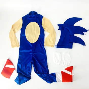 Хелоуин Cosplay Sonic Сини Дрехи, Шапка, Бели Ръкавици От 4 до 14 години от Детски Костюми За изпълнения