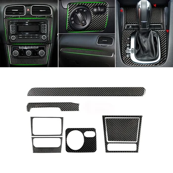 За VW Golf 6 MK6 Автомобилна Централна контролния Панел, изработени От Въглеродни Влакна отдушник Рамка за Превключване на Предавките на Ключа на Фаровете Пепелник Капак Кутии за Вътрешни Довършителни работи