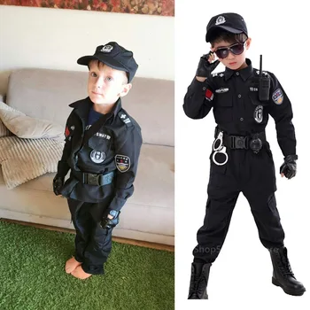 Детски Костюми Полицай на Хелоуин, Детска Карнавальная Вечерни Полицейска Форма 110-160 см, Комплекти Дрехи за Cosplay армията на полицията за Момчета
