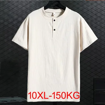 Лятото плюс размера на 8XL 9XL 10XL мъжки памучен бельо тениска домашни дрехи с къс ръкав свободни реколта тениски с кръгло деколте големи продажби евтина Тениска