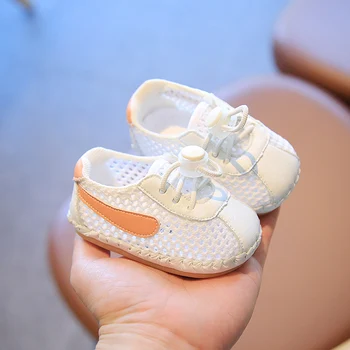 Детски обувки Пролет-есен Дишащи обувки от окото на материала, за една година на пешеходната обувки с мека подметка, Летни детски сандали 0-6-12 месеца, Женски 0