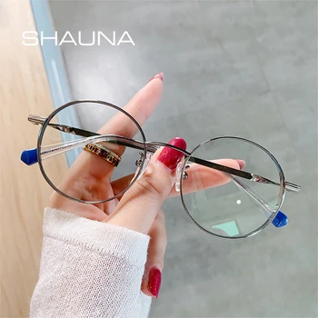 SHAUNA Ретро Кръгла Дамски Метални Рамки За Очила Прозрачна Анти-Синя Светлина Оптични Рамки За Мъже Точки