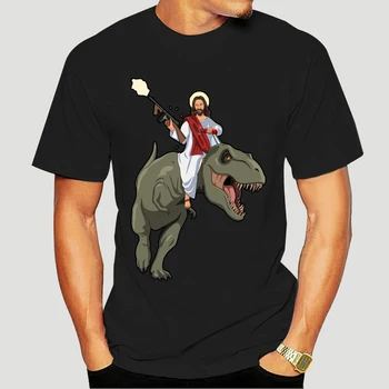 Забавна тениска с изображение на Исус върху Тираннозавре За Мъже и Жени, всички Размери, 100% памук, забавна тениска с принтом, мъжки и дамски ризи 3460X