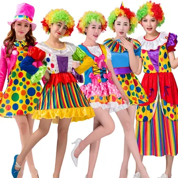 Rainbow цирк клоун костюм с Обувки перука гъба клоун нос за Хелоуин Коледно парти облекло cosplay подпори