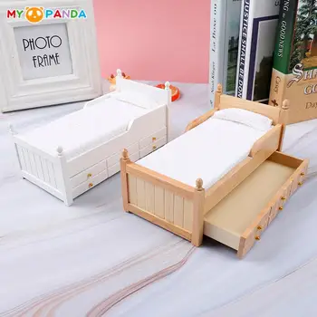 1:12 Куклена Къща Миниатюрно Дървено Легло с Ракла от Спалня Хол Разтегателен Набор от Симулация Модел на Мебели