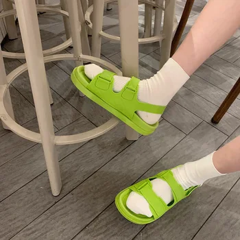 2022 г., Модерни плажни сандали в Корейски стил, Женски Римски Сандали На платформа с Катарама, Лятна Обувки, Дамски Чисто Сандали, Обувки SH366