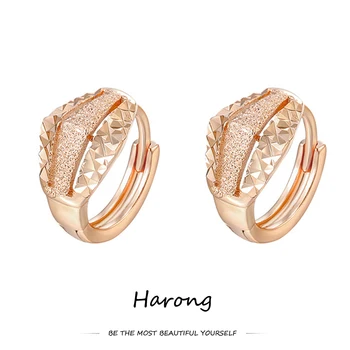 Harong Класически Луксозни Медни Обеци-Халки Геометричен Кръг Rose Gold Цвят Естетически Бижута Сватба Обеци за Жените Момичета