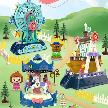 Направи си САМ Забавен увеселителен парк Съоръжения Строителни Блокове на Децата Събират Въртележката виенско Колело Блокове Комплекти Детски Образователни Играчки