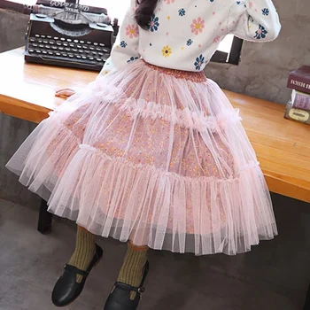 Пола за момичета, пролетно окото пола Принцеса с цветен Модел 2022 година, Детски Бални Рокли, Модни универсална училищна детска Пола-пакетче Костюм
