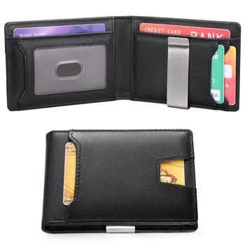 Мъжки rfid портфейл от естествена кожа, изчистен чантата си, държач за карти за мъже, бизнес кредитни карти, лична карта, стойка за бейджа, карбон