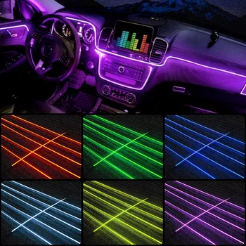 12V Автомобилна Врата на Таблото на Крак Декоративни осветителни Тела Bluetooth RGB Led Ленти 64 Цветни Оптични Интериорни Лампи Аксесоари