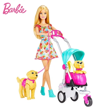 Истинска кукла Барби с домашен любимец куче количка комплект момиче играчка игри къща майка детето моделиране на детски подарък