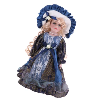 Елегантна керамична кукла за момичета. Дървена поставка За викториански Порцеланови кукли