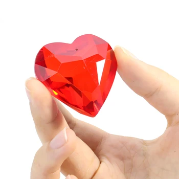 45 мм, 3D Червен Праскова Сърце Crystal Prism Полилей Висулка Ловец на Слънцето Щастлив Фън Шуй Висящи Кристали Декор Сватбена Централно Украса