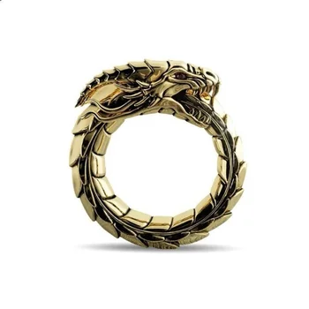 1 бр. Триизмерно нео-ретро пънк Преувеличени пръстен Уроборос, Модерно Индивидуално Змия пръстен, Бижута за подарък