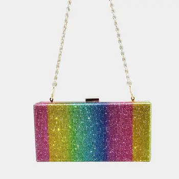Вечерна дамска Чанта с Модни Цветове на Дъгата Клатч Чантата си за Бала Вечерта Запознанства Парти Банкети