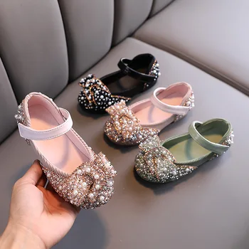 2022 Детски Ежедневни Обувки за момичета, Блестящи Кристали, Перли, Детска Празнична Обувки Принцеса Рожден Ден, Вечерни Обувки за Момиченца