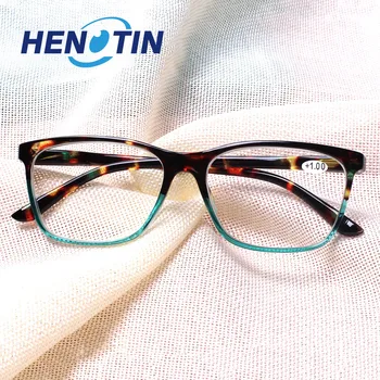 Henotin Очила за четене Пружинен Шарнир Правоъгълни Рамки За Мъже и жени HD Очила за четене Диоптър 0 ~ 600