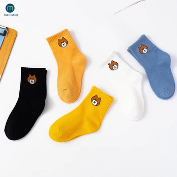 5 двойки/лот, детски чорапи със средна дължина, с шарките на Мечок от анимационен филм за малки момчета, есен-зима обикновена Топли Чорапи за момичета Miaoyoutong