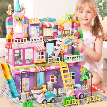 Момичета Големи Частици Блокове Мрамор Състезанието Бягане Слайд Блокове Градските Блокове Къща Заключване Строителни Блокове Тухлена Играчка Детски Коледен Подарък