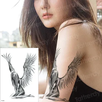 временна татуировка лист временни татуировки етикети крило на ангел татуировка момиче секси бедрото си ръка татуировка черен ръкав татуировки момчета мъжете стикер