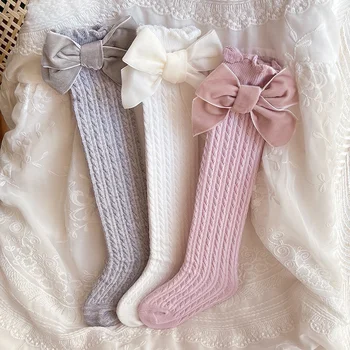 Чорапи За Малки Момичета, всеки ден на Прекрасната Украса с Лък, Плетени Чорапи в Рубчик, Чорапогащи до Средата на Коляното, Чорапи-Тръба за Деца