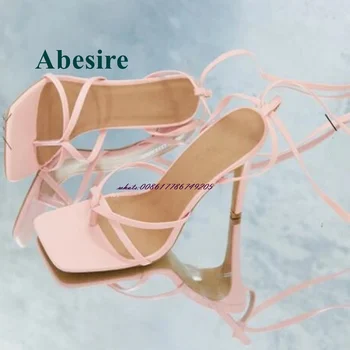 Absire/сандали-чехли с квадратни пръсти, дамски сандали на висок ток-висок ток, лятна най-Новите Модни дамски обувки, вечерни, сандал, Чубрица