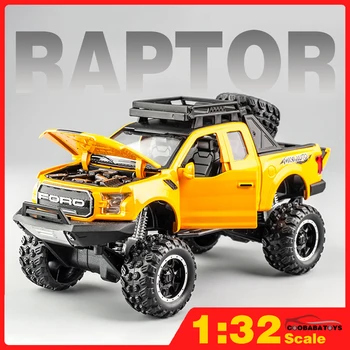 Гореща Разпродажба💥 Мащаб 1/32 Ford F150 Raptor Големи Колела Пикап Метални Гласове Играчки Модели Автомобили Monster Trucks За Момчета Детски Превозни Средства
