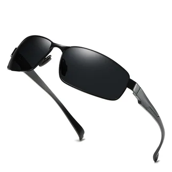 Алюминиево-магниевые Тенденция Квадратни Слънчеви Очила за Мъже и Жени, Модни Поляризирани Очила за Нощно Виждане за Управление, Защита от Uv