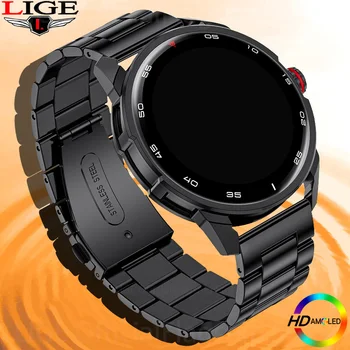 LIGE AMOLED Смарт Часовници Мъжки Ръчен Часовник 1,32 Инча HD Bluetooth Цифров Часовник Спортни Тракер Активност Умни Часовници За iOS и Android