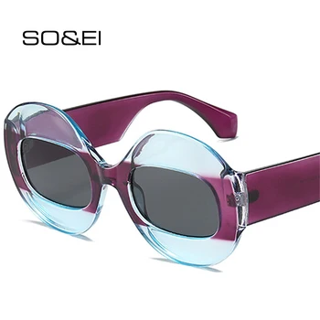 SO & EI Модни Кръгли Контрастни Цветни Дамски Слънчеви Очила Ретро Овални Прозрачни Градиентные Лещи Нюанси UV400 Мъжки Тенденция на Пънк Слънчеви Очила