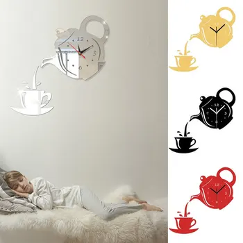 3D Художествени Стенни Часовници Етикети Акрилна Кафеена Чаша Чайник Самоклеящееся Огледалото си САМ 