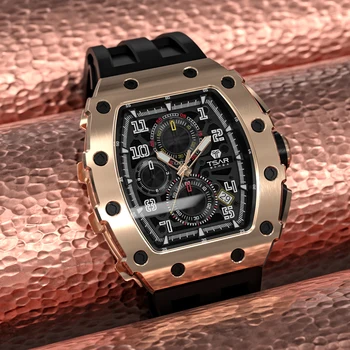 ЦАР BOMBA Луксозни Мъжки Часовници, Водоустойчиви часовници е От Неръждаема Стомана Розово Злато Ръчен Часовник Спортни Модни Часовници Tonneau за Мъже