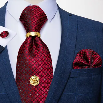 Нов Дизайн на Мъжката Вратовръзка 8 см Коприна Жаккардовый Червена Вратовръзка В Клетката, Грах, Носна Кърпичка, Определени Вратовръзки, Бизнес Сватбен Вратовръзка, Подарък За Мъже, DiBanGu