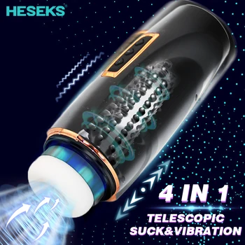 HESEKS 4В1 Автоматични Телескопични Сосательные Вибрационни Masturbators За Мъжете, Истински Мастурбатор За фелацио техника, Вагината За Путка За Мъже 18