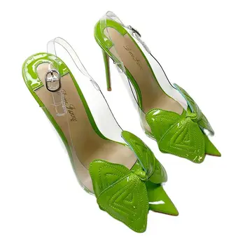 Дорис Marta/ елегантни, Красиви Сандали На Висок Тънък Ток, с Голям нос и Остри Пръсти От Прозрачен PVC, Зелени и Розови Обувки