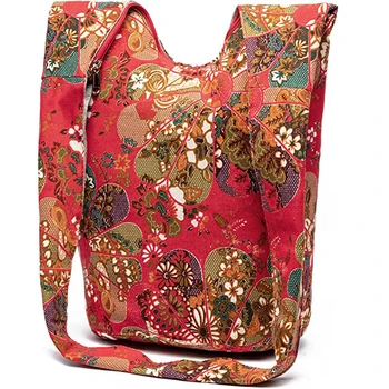 Япония Цветя Стил Чиста Ръчна Работа Реколта Бохемската Пътна Чанта-Торба Дамски Чанти През Рамо С Големи Дамски Чанти
