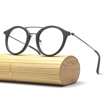 Мъже, Жени Дърво Зърно Оптични Очила Рамки Ацетат Предписани Очила, Прозрачни Лещи с корпус BC05