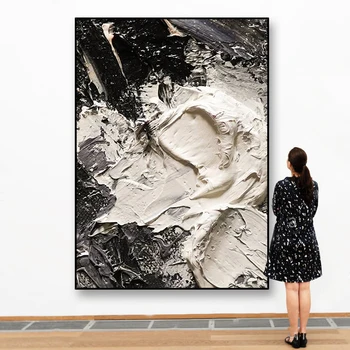 100% Ръчна изработка, Съвременната Абстрактна Нова Голяма Оригиналната си черно-Бяла Дебела Живопис с маслени Бои Върху Платно, Ръчно Рисувани, Текстурированное Стенно Изкуство