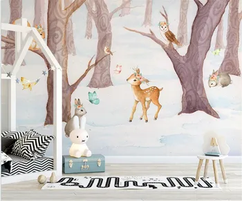Потребителски тапети скандинавски карикатура на животните гора телевизор детска стая фон на стената дневна спалня 3d тапети 0