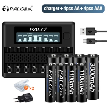 PALO 3000 ма 1.2 AA Акумулаторни Батерии + 1100 mah 1.2 AAA батерия NI-MH AA AAA Батерия за Фотоапарат Играчка Кола