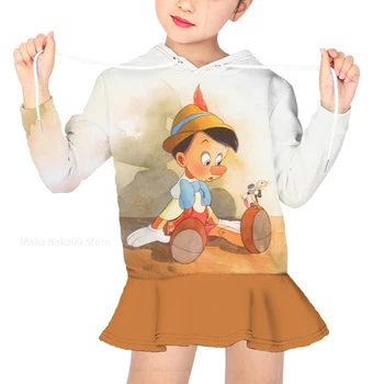 Кукла Пинокио на Дисни, детски дрехи, ежедневни есенно-зимни нова hoody с дълги ръкави и принтом, сладка рокля-пуловер за момичета