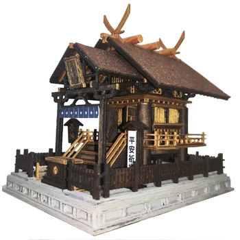 DIY Wooden Куклена Къща Casa Миниатюрен С Комплект Мебели Японски Храм Модел Куклени Къщи Събират Играчки за Детски Коледни Подаръци