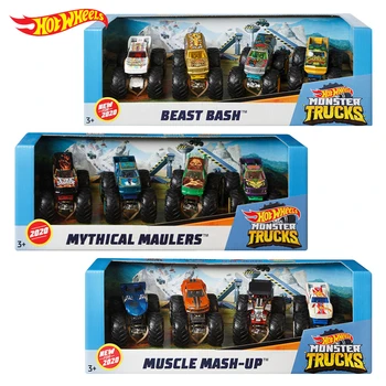 Оригинални Hot Wheels Monster Trucks 4 Car Pack Вземе Подножието На Гигантската Метална Модел Кола Играчки За Диви Момчета, Детски Мускулен Звяр, Състезателни Подарък
