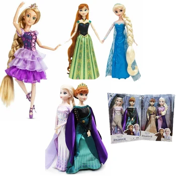 Оригиналният Магазин на Disney Frozen2 Анна Елза Заплетени Принцеса Рапунцел Съвместна Vinyl Кукла Фигурка Игри Къща играчки За деца Коледен подарък