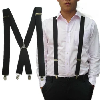 Модерен Мъжки Тиранти черен на Цвят, с 4 скоби за Мъже, дамски Панталони 2,5 см, с регулируеми подтяжками Сив Цвят